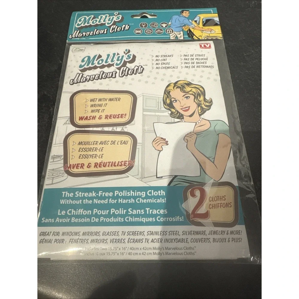 Molly's Marvelous Cloth Streak-Free, Lint-Free Microfiber Cleaning Cloth 2pk